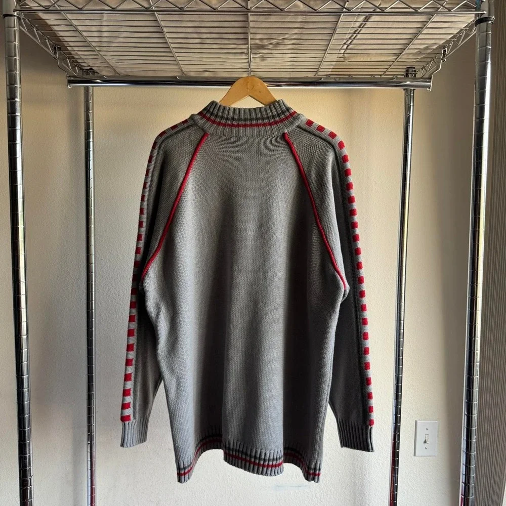 48 Eight Jeans Company JNCO Style Varsity Knit Zip Up Sweater Grey XL